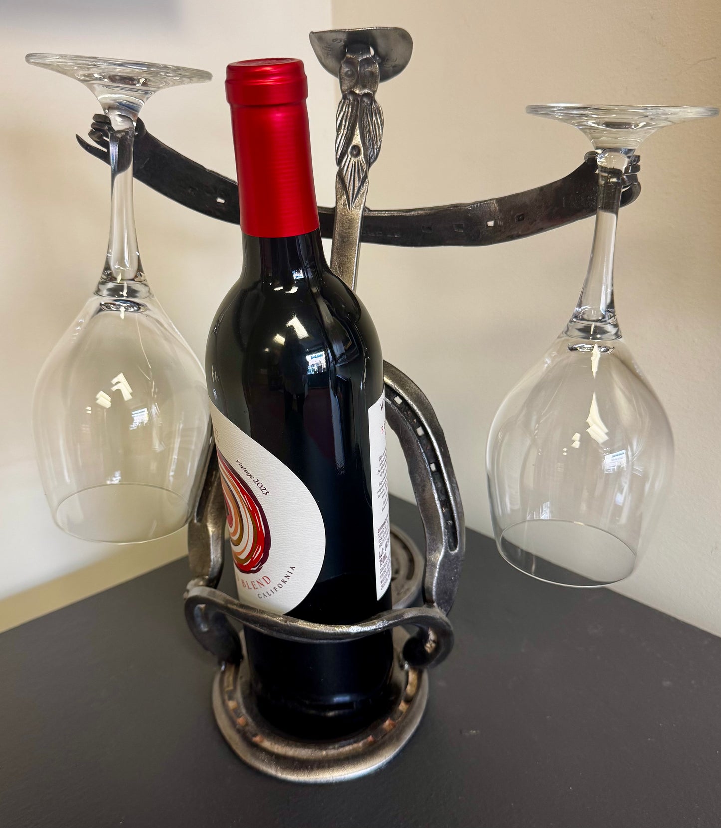 Horseshoe "Cowboy Wine Glass and Bottle Holder" by Brian Crandall